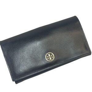 Tory Burch Black Saffiano Leather Wallet with Kiss Lock interior pocket
